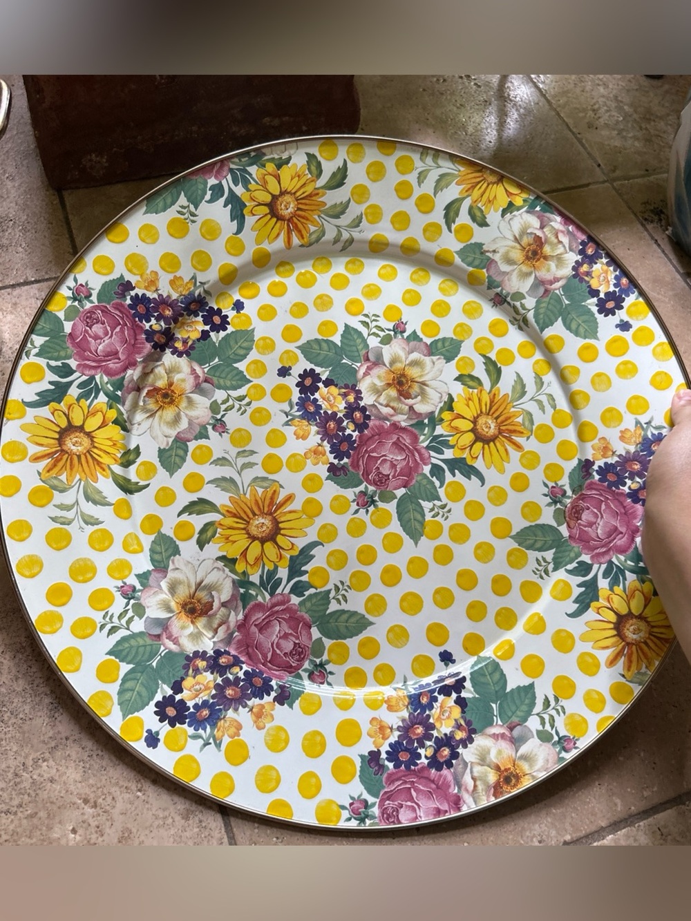 MacKenzie-Childs 16" Buttercup Enamel Round Serving Platter Tray Retired